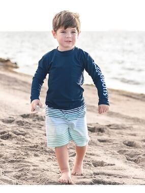 Rugged Butts Baby Toddler Boys Logo Long Sleeve Rash Guard Swim Top Navy Blue 3T